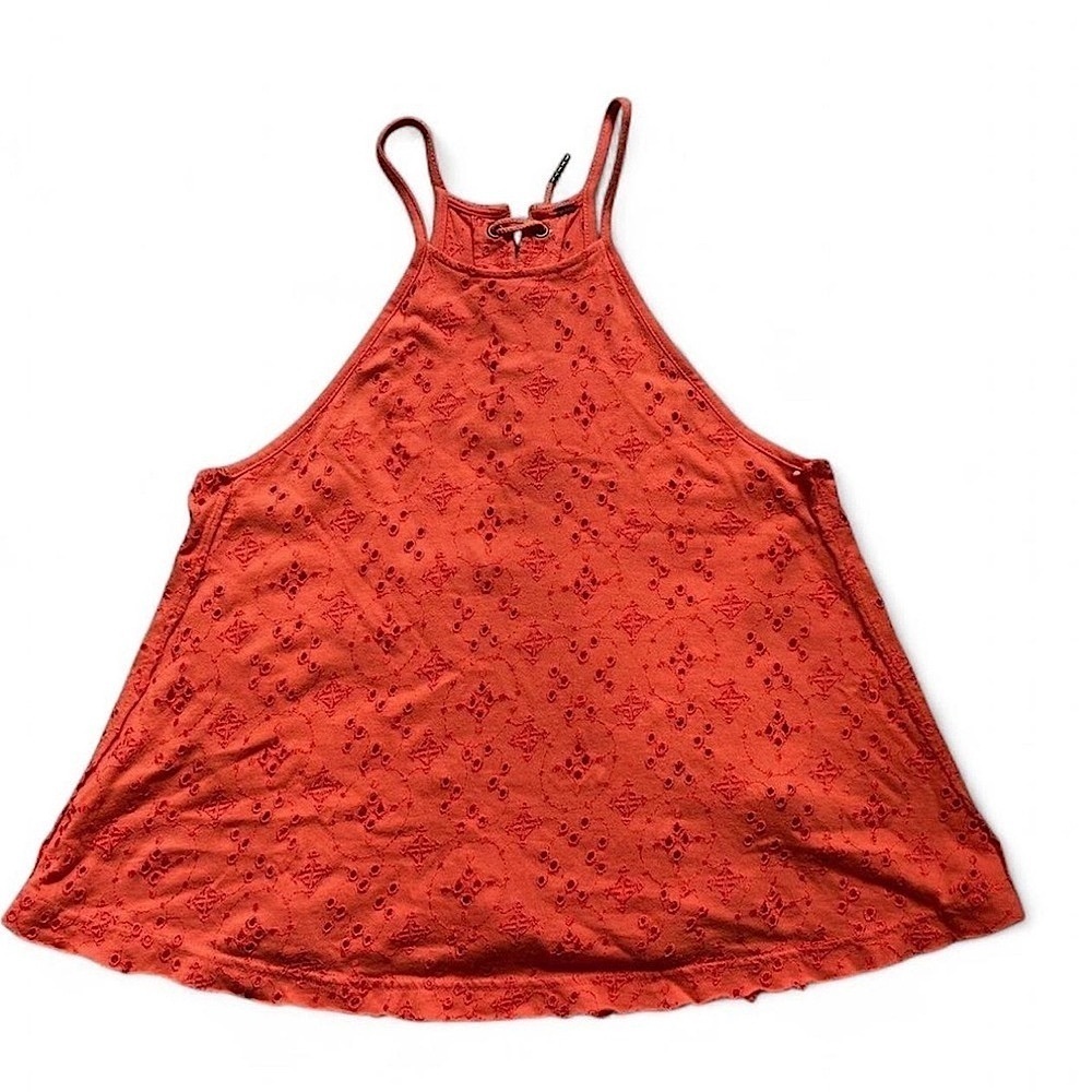 Free People Dream Date Eyelet Tank Top Sz Small Orange Boho Lace Up Back